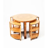An Art Deco bird's eye maple veneer occasional nest of tables, the main large circular section table