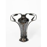 A large Art Nouveau William Hutton & Sons silver twin-handled vase, tall, swollen baluster form with