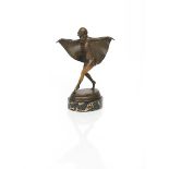 Josef Lorenzl (1892-1950) Bat Girl patinated bronze on domed base, mounted on veined marble base