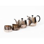 A Walker & Hall electroplated four piece tea set designed by David Mellor, model no. 53722, with