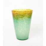 A large Moncrieff's Monart Ware glass vase, shape no.NE 324, flaring cylindrical form, mottled green
