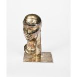 Hagenauer Workshops Bust of a woman, silvered metal, modelled wearing a headscarf on square base,