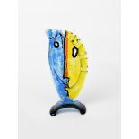 An Italian glass mask sculpture by Silvio Vigliaturo, in the manner of Picasso, yellow, blue and
