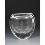 An Orrefors engraved glass vase by Ernest Gordon, model no. 2039, flaring, flattened form,