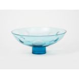 A Whitefriars Sapphire glass bowl designed by Barnaby Powell, flaring low bowl cut with discs, on