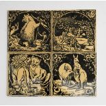 'Ages of Animals' four Minton Hollins & Co tiles, printed in black on a sand ground, comprising; '
