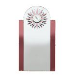 A tall plum tinted wall mirror with electric clock, arched glass with rectangular plum mirror