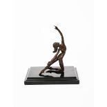 Tom Merrifield MRSS, (Australian, born 1932) Jade patinated bronze female dancer on stepped ebonised