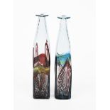 George Elliott RCA (1933-1988) a near pair of glass bottles, 1979 square section body with