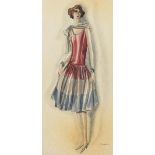 ‡ Dorte Clara Dodo Burgner (1907-1998) Lady in a Dress (Tricoleur) fashion design in pencil and