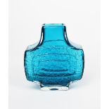 A Whitefriars Kingfisher blue glass vase designed by Geoffrey Baxter, with rectangular textured body