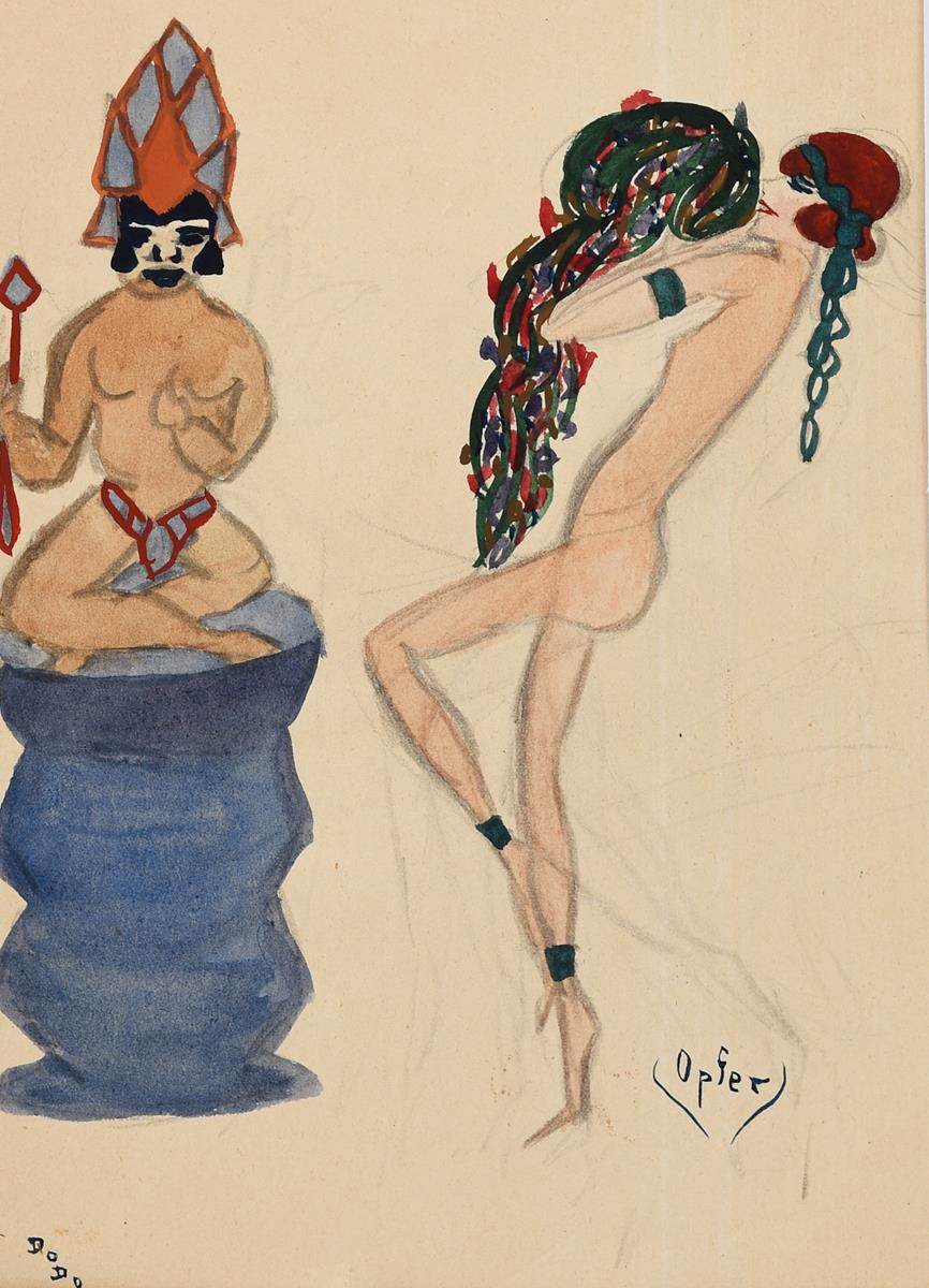 ‡ Dorte Clara Dodo Burgner (1907-1998) Opfer (exotic Dance) pencil and watercolour on paper, mounted