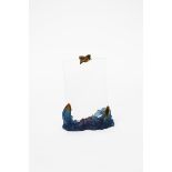 A modern Daum pate de verre glass photograph frame, the base cast as two leaping scaly fish in