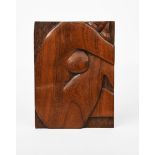 An Art Deco style carved wood panel of a seated maiden, unsigned 43 x 31cm.