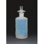 A Sabino opalescent glass perfume bottle and stopper, shouldered form, cast in low relief with Art