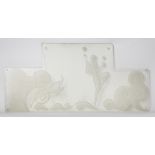 An Art Deco frosted glass panel, the shaped panel decorated with a naked maiden and leaping gazelle,