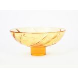 A Whitefriars amber glass pedestal bowl designed by Barnaby Powell and Albert Tubby, 1932, the