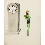 ‡ Dorte Clara Dodo Burgner (1907-1998) Lady in Green (Meet me by the Clocktower) pencil, pen and
