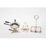 An Elkington & Co electroplated metal and glass cruet stand designed by Dr Christopher Dresser,