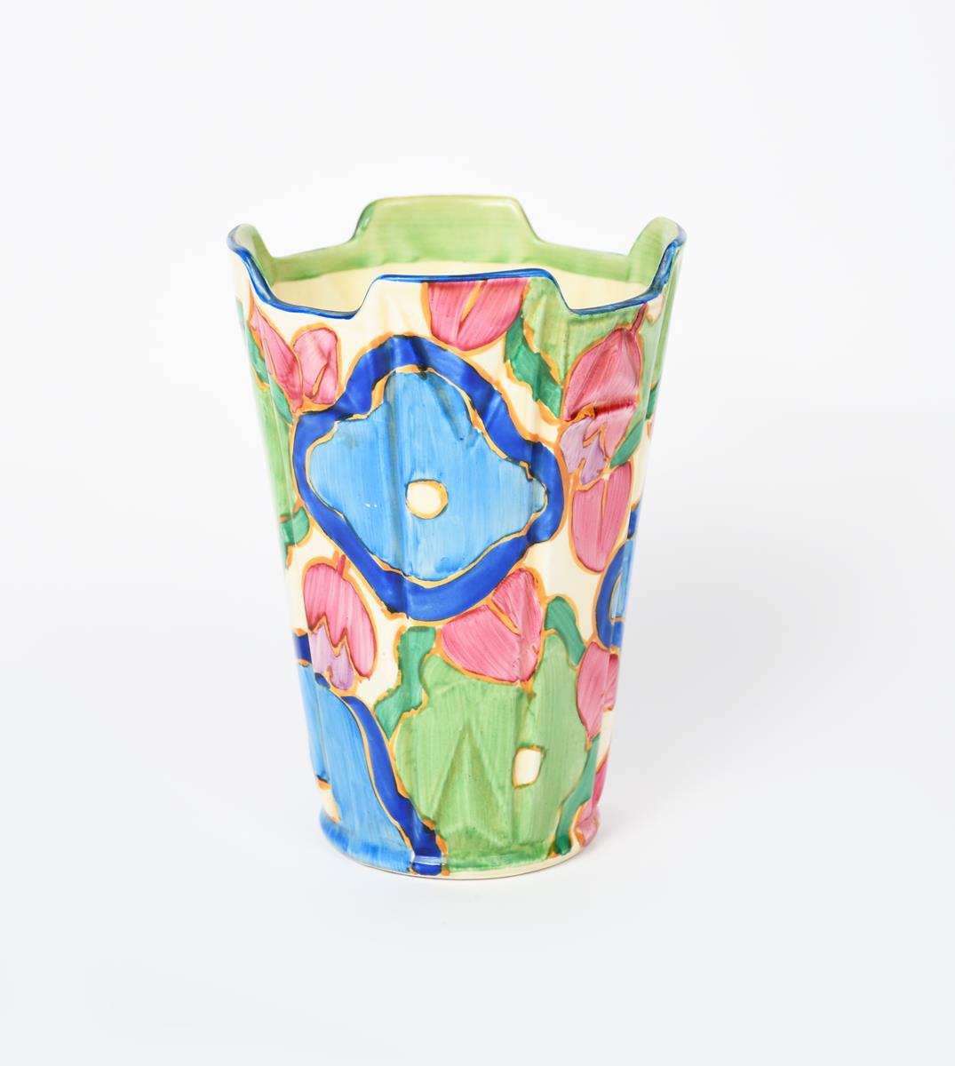 'Blue Chintz' a Clarice Cliff Bizarre vase, shape no.451, painted in colours printed factory