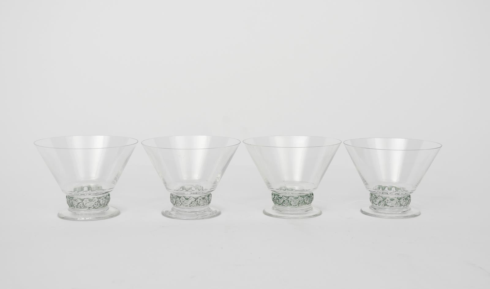 'Dampierre' a set of four Lalique clear and frosted glass champagne bowls designed by Rene