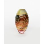 Layne Rowe (born 1971) Peacock Ovoid, 1999 marbled pink glass with thin wavy pale yellow bands below