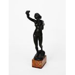 Franz Seifert (1866-1951) Female Dancer with Flowers, patinated bronze figure of a nude maiden, on