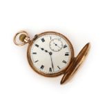 A 9ct gold pocket watch, circa 1913, the hinged front with a glazed aperture and Roman numerals in