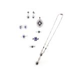 A collection of tanzanite, sapphire and diamond jewellery, comprising: a sapphire and diamond demi-