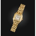 Cartier, a lady's 18ct gold wristwatch, 'Panthère', circa 2002, the square white enamelled dial with