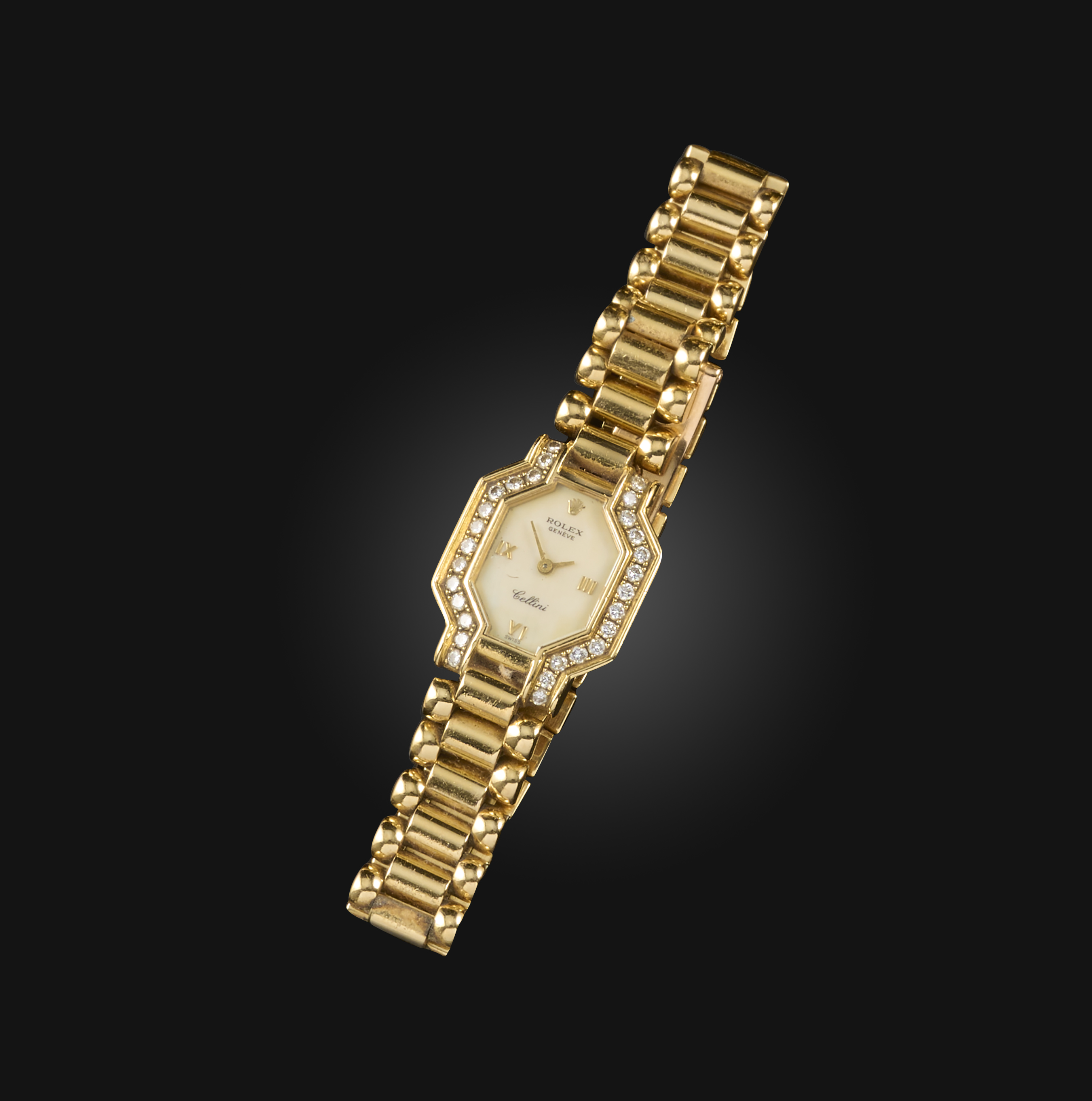 Rolex, a lady's 18ct gold, mother of pearl and diamond wristwatch, 'Cellini', circa 1992, the