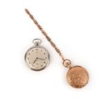 Two pocket watches, the first in gold, the exterior with engraved design of stars and swirls,