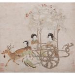 ATTRIBUTED TO QIAN XUAN (MING DYNASTY) CHARIOT WITH THE GODDESS OF FLOWERS A Chinese painting, ink
