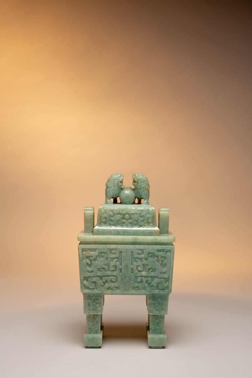 A MASSIVE CHINESE JADEITE ARCHAISTIC INCENSE BURNER AND COVER, FANGDING LATE QING DYNASTY/REPUBLIC - Image 3 of 5