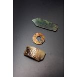 THREE SMALL CHINESE ARCHAIC JADES SHANG DYNASTY, WARRING STATES PERIOD AND HAN DYNASTY One a