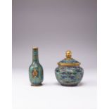 A CHINESE CLOISONNE ENAMEL BOTTLE VASE AND A JAR AND COVER QIANLONG MARK AND OF THE PERIOD 1736-95