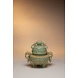 A MASSIVE CHINESE JADEITE TRIPOD INCENSE BURNER AND COVER LATE QING DYNASTY/REPUBLIC PERIOD The