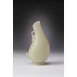 A CHINESE PALE CELADON JADE PEAR-SHAPED VESSEL 18TH/19TH CENTURY Raised on a splayed foot, decorated