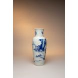 A GOOD CHINESE BLUE AND WHITE BALUSTER 'LANDSCAPE' VASE KANGXI 1662-1722 The body painted with a
