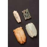 FOUR SMALL CHINESE JADE CARVINGS HAN DYNASTY AND EASTERN ZHOU DYNASTY Comprising: three jade