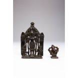 TWO SMALL INDIAN BRONZE FIGURES C.16TH CENTURY OR EARLIER One a standing figure of Vishnu flanked by