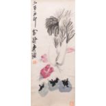 AFTER QI BAISHI VEGETABLE AND PERSIMMON A Chinese scroll painting, ink and colour on paper,