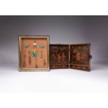 A GROUP OF CHINESE JEWELLERY ITEMS AND A CHINESE TWO-PANELLED FOLDING BOX LATE QING DYNASTY The