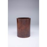 A CHINESE HUANGHUALI BRUSHPOT, BITONG QING DYNASTY The cylindrical slightly waisted body with a warm
