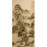 AFTER SHEN ZHOU (19TH CENTURY) MOUNTAINOUS LANDSCAPE A Chinese hanging scroll, ink and colour on