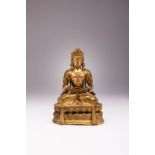 A CHINESE GILT-COPPER REPOUSSE MODEL OF AMITAYUS 18TH CENTURY Sitting in dyhanasana and raised on