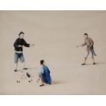 A SET OF SIX CHINESE SCHOOL WATERCOLOUR PAINTINGS C.1800 Depicting figures engaging in different