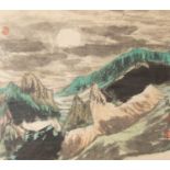 LI BAOLIN (1936-) MOONLIGHT A Chinese painting, ink and colour on paper, signed, with three artist's