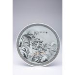 A CHINESE EN GRISAILLE 'WINTER LANDSCAPE' DISH REPUBLIC PERIOD OR LATER Painted with a snowy