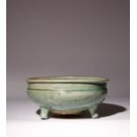 A LARGE CHINESE LONGQUAN CELADON TRIPOD INCENSE BURNER MING DYNASTY The deep rounded sides rising to